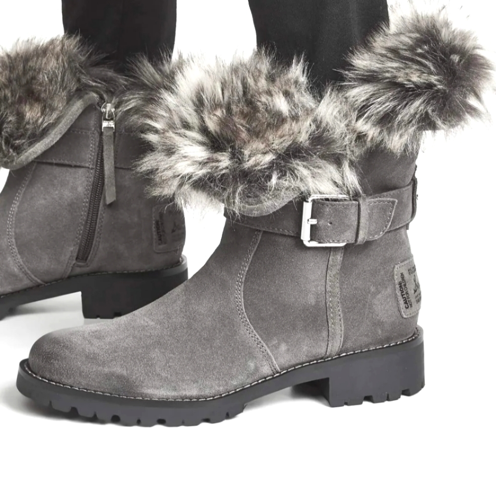 Sam Eldelman Jeanie faux -fur weatherproof grey suede boots women's 6.5 NWOT